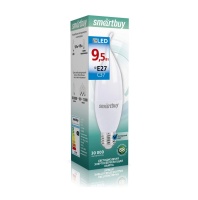Светодиодная (LED) Свеча на ветру матовая Лампа Smartbuy-C37-9_5W/6000/E27 (SBL-C37Can-9_5-60K-E27)