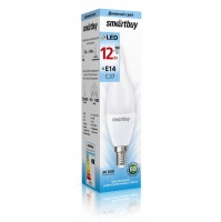 Светодиодная (LED) Свеча на ветру матовая Лампа Smartbuy-C37-12W/4000/E14 (SBL-C37Can-12-40K-E14)
