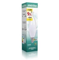 Светодиодная (LED) Свеча на ветру матовая Лампа Smartbuy-C37-9,5W/3000/E14 (SBL-C37Can-9_5-30K-E14)