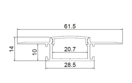 Алюминиевый профиль встраиваемый в гипсокартон 349 (2500*61,5/28,5*14мм с рассеивателем)