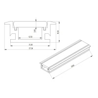 Алюминиевый профиль встраиваемый 783 (2000x27.3/21x11мм с рассеивателем)