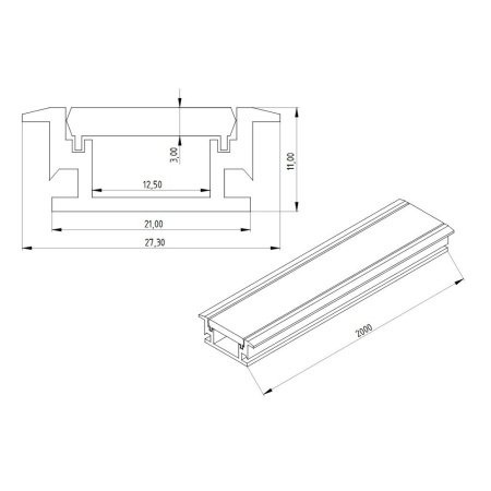 Алюминиевый профиль встраиваемый 783 (2000x27.3/21x11мм с рассеивателем)