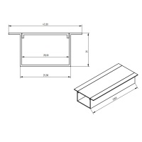 Алюминиевый профиль врезной 777 (2000x43.3/29.8x20мм с рассеивателем)