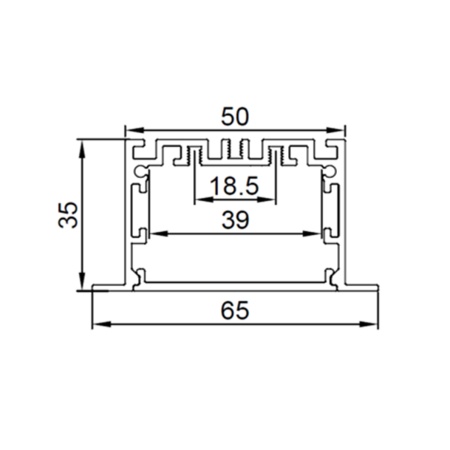Алюминиевый профиль врезной CX-A045-R 270 (2500x65/50x35мм с рассеивателем)