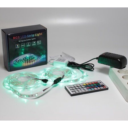 Набор светодиодной ленты 10XRGB30-A04 X14 (12V, RGB 30led/m 2x5m, IR, адаптер 220V, IP20)