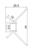 Алюминиевый профиль встраиваемый в гипсокартон 345 (2500*44*25,5мм с рассеивателем, внутренний угол)
