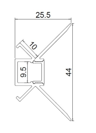 Алюминиевый профиль встраиваемый в гипсокартон 345 (2500*44*25,5мм с рассеивателем, внутренний угол)
