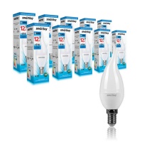 Светодиодная (LED) Свеча на ветру матовая Лампа Smartbuy-C37-12W/6000/E14 (SBL-C37Can-12-60K-E14)