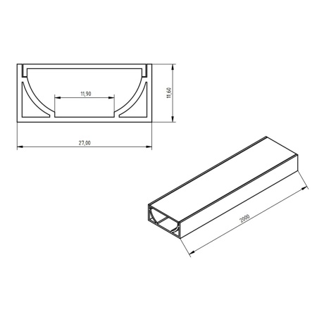Алюминиевый профиль 762 (2000x27x11.6мм с рассеивателем)