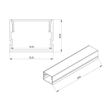 Алюминиевый профиль 772 (2000x20.2x15мм с рассеивателем)