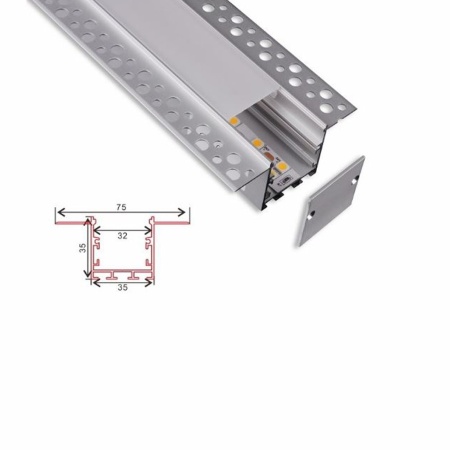 Алюминиевый профиль встраиваемый в гипсокартон 873 (2500*75/35*32мм с рассеивателем)